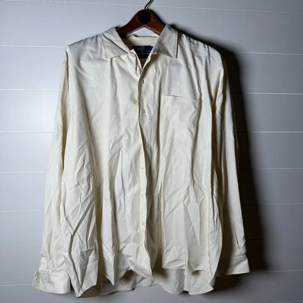 Polo Ralph Lauren Bonnard Mens XXL Button Up Bonnard Silk Blend Off White/Beige